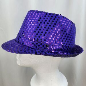 🔺️NWOT Purple Sequined Light-Up Fedora Hat